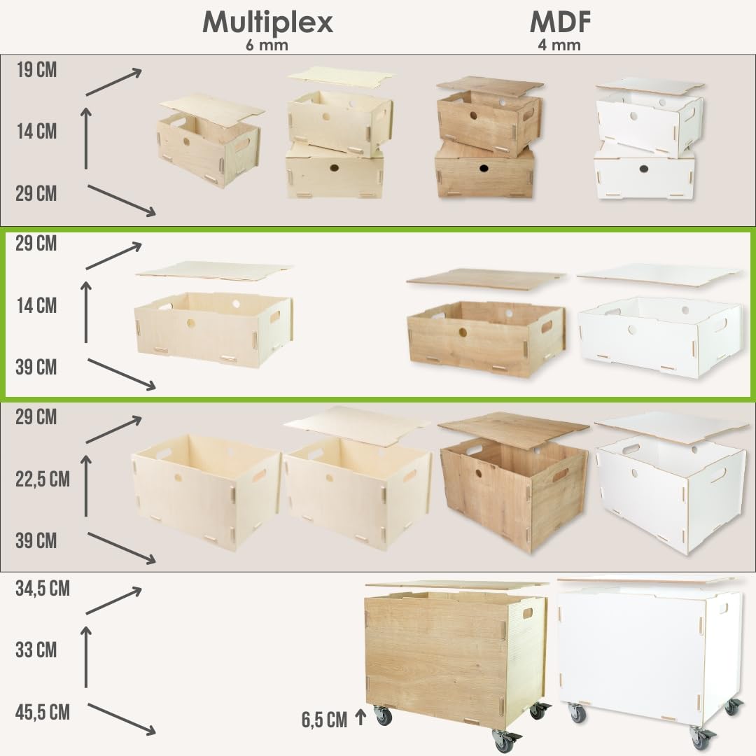 clipfritz - Wooden Storage Box with Lid (39 x 29 x 14 cm) - Rustic Birch - Stackable, Portable, Organiser Box for Children's Room