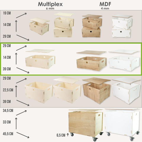 clipfritz - Wooden Storage Box with Lid (39 x 29 x 14 cm) - Rustic Birch - Stackable, Portable, Organiser Box for Children's Room