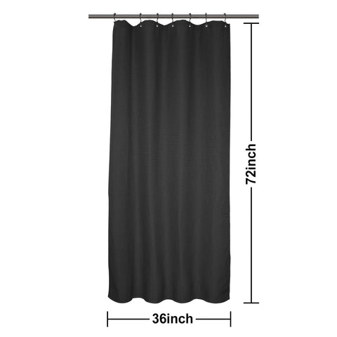 Barossa Design Waffle Fabric Shower Curtain 36" x 72" Luxury Hotel Spa 230GSM Heavy Duty Water Repellent Black Pique Pattern