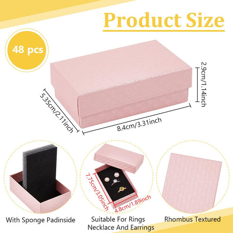 BENECREAT 48 Packs Pink Diamond Pattern Cardboard Jewelry Boxes, 8.4x5.35x2.9cm/3.3x2.1x1.1 Inch Rectangle Earring Necklace Gift Boxes with Velvet