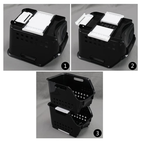 Morcte 3 Tier Stacking Baskets Storage Veg Rack Plastic Stackers, Black