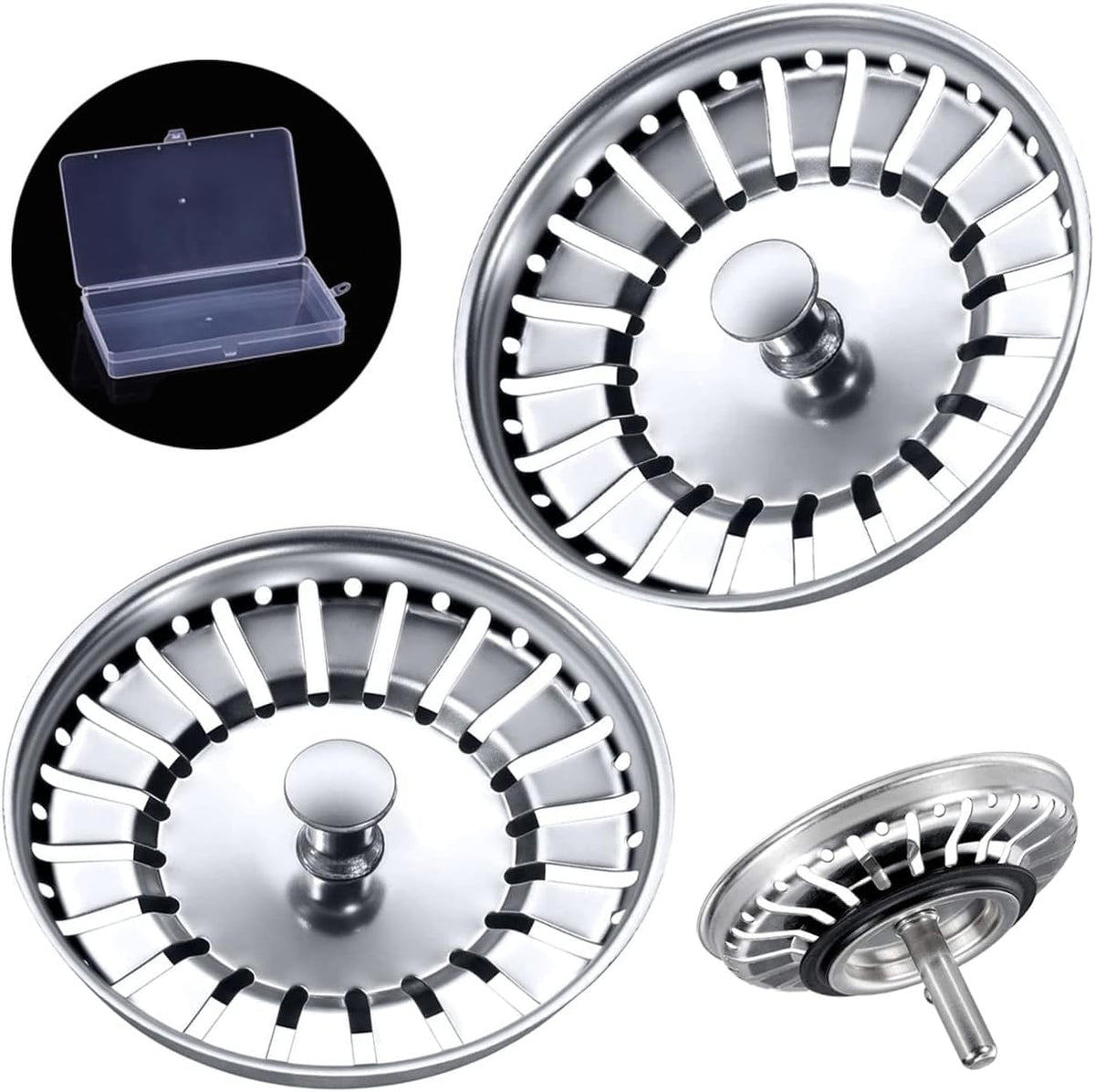 Tomario Kitchen Sink Strainer Plug Stainless Steel Thicken for Kitchen Sink, Hole Diameter 78mm 79mm 82mm 84mm (2 Pack, 84mm, Bonus Storage Case)