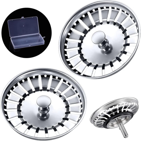 Tomario Kitchen Sink Strainer Plug Stainless Steel Thicken for Kitchen Sink, Hole Diameter 78mm 79mm 82mm 84mm (2 Pack, 84mm, Bonus Storage Case)