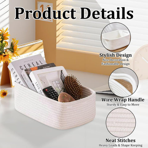 Jonuin Cotton Rope Storage Baskets, 3 Pack 32x22x14cm Storage Baskets for Shelves, Small Woven Storage Baskets for Organizing Towels