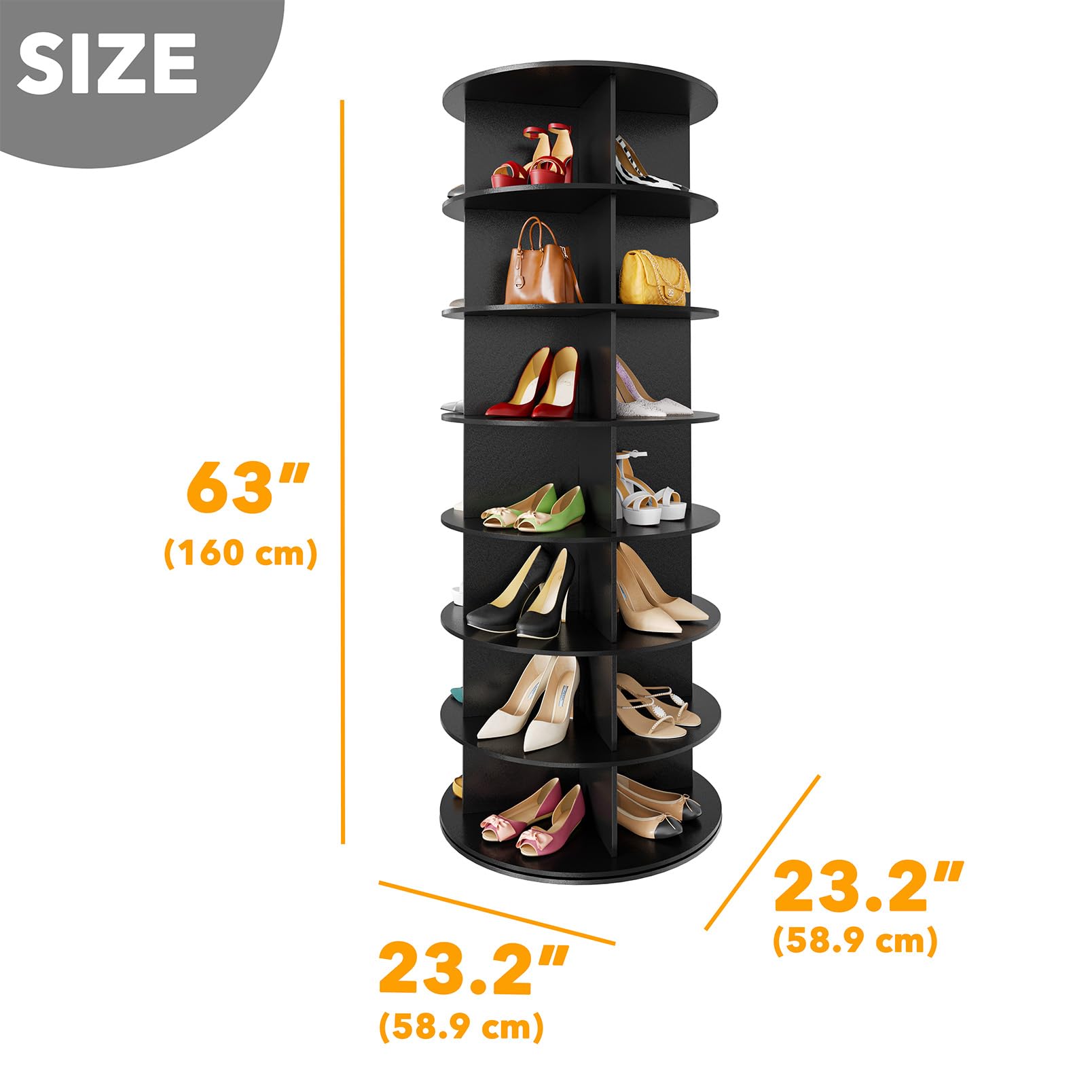 SpaceAid 7 Tier Rotating Shoe Rack Tower, Spinning Shoe Display Lazy Susan, Revolving 360 Shoe Rack Storage Round Carousel