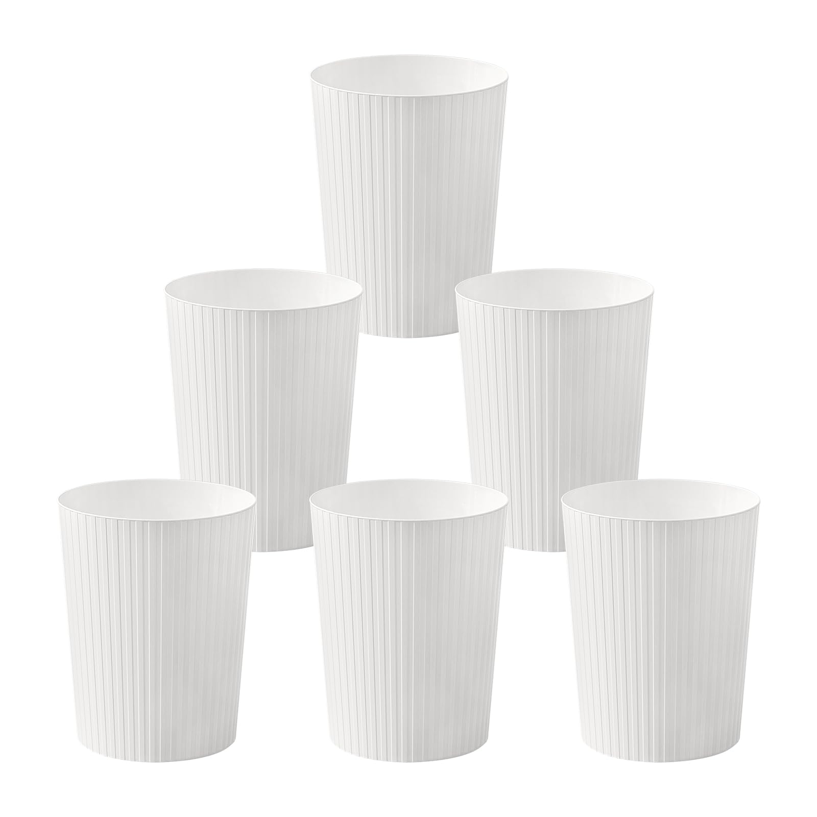 Cetomo 7.2L*6 Plastic Waste Paper Bin, Trash Can, Small Bins, Bedroom Bin, Round Waste Basket with Solid Stripe for Kitchen Rooms, Nesting, Matte