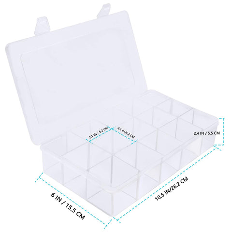Gospire 15 Large Grids Clear Plastic Jewelry Box Organizer Storage Container with Removable Dividers (15 Grids - Clear)