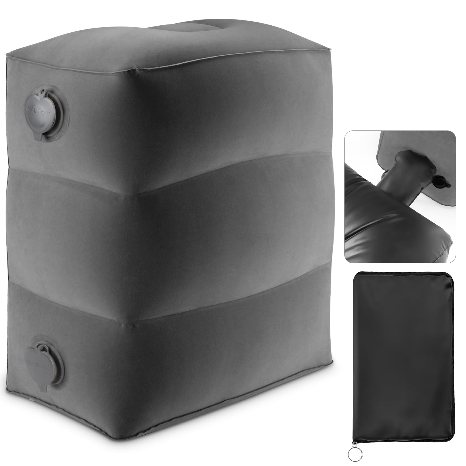 Maliton Inflatable Airplane Foot Rest with Pump Bag (Darkgrey, 1 Pack)