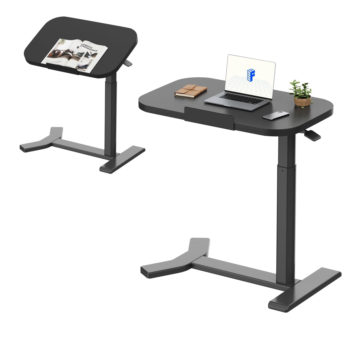 FLEXISPOT Overbed Table with Wheels, Adjustable Height Bedside Table, Rolling Laptop Desk for Bed Sofa, Small Standing Desk 60 x 40 cm