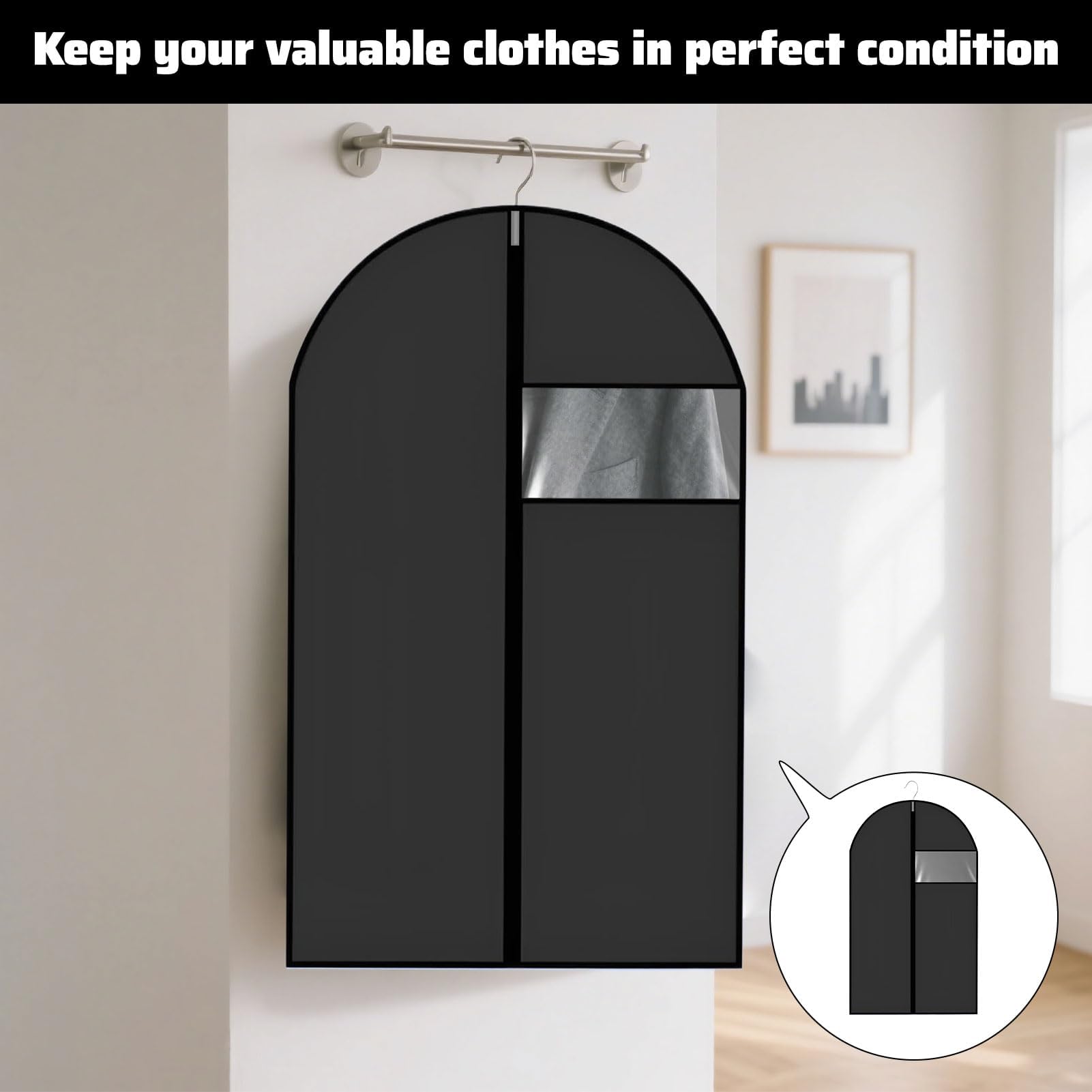 2 PCS Suit Covers for Men,Foldable Dress Bags,Suit Carriers for Men with Clear Window Black Zipper,Reusable Clothes Covers for