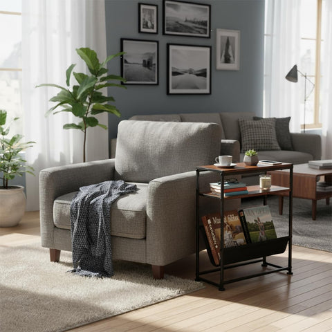 ZEXVIDA Small End Table for Small Spaces - Slim Side Table with Magazine Holder,2 in 1 Design Narrow End Table Living Room,Skinny Bedroom Nightstand