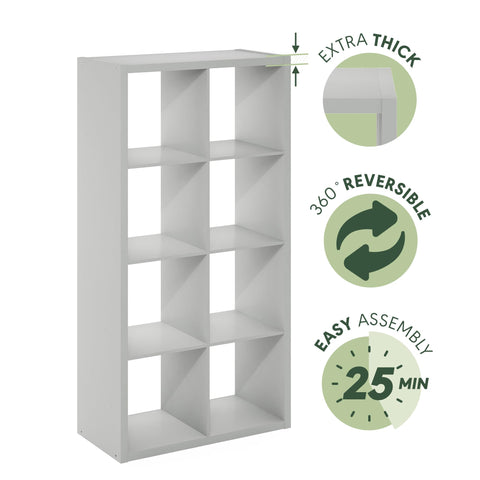 Furinno CUBICLE Book Shelf, 8-Cube Thick Frame Bookshelf, Horizontally & Vertically Reversible Bookcase with Open Back, 14.6 x 30 x 57.9