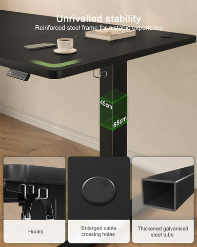 JUMMICO 160x70cm Electric Standing Desk with USB Charging Height Adjustable Desk with Sedentary Reminder Stand Up Desk with Splice Board for Home