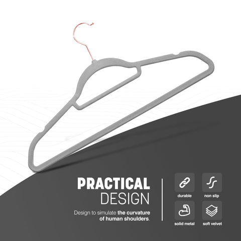 KEPLIN Velvet Hangers 50 Pack - Non-Slip Clothes Hangers with Tie Bar & 360° Hook - Durable & Sturdy, Space-Saving Wardrobe Organisers for Suits
