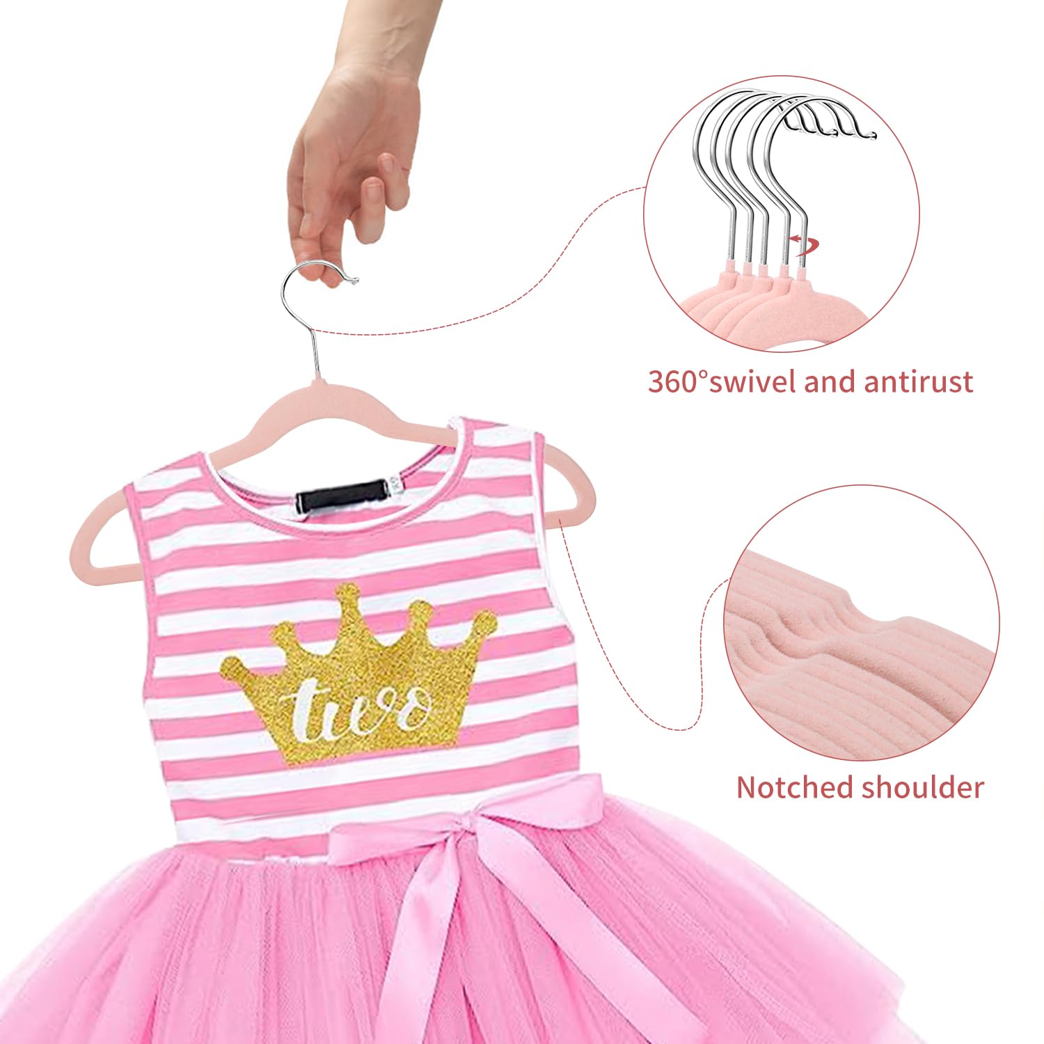 MangoKit Pink Kids Velvet Hangers Felt Children's Coat Hangers 32 Pack