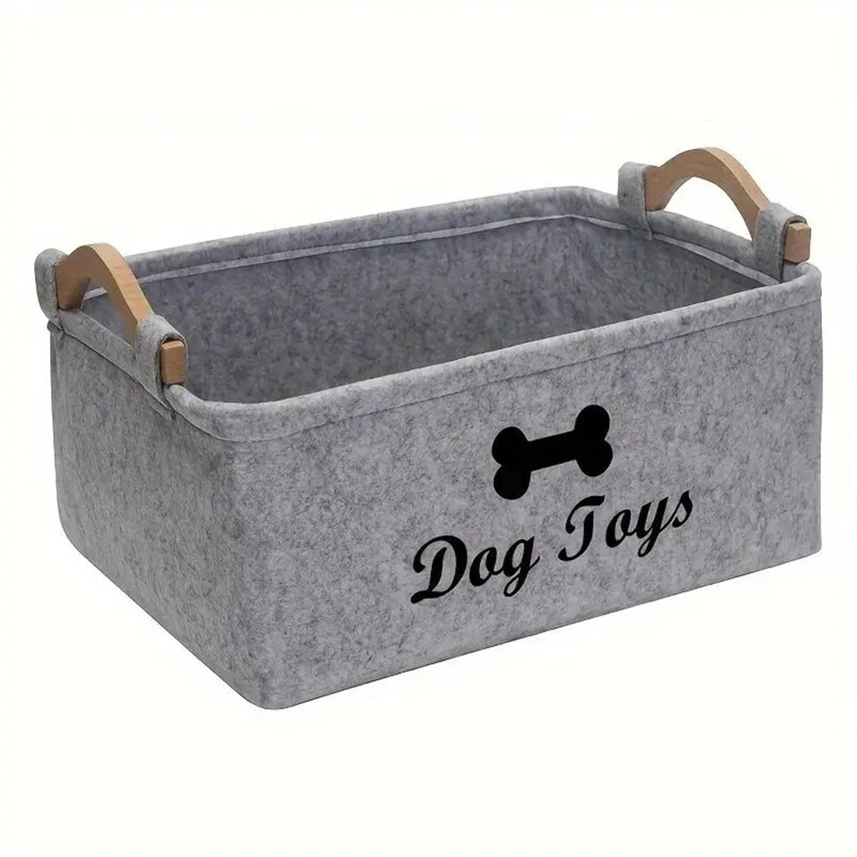 HUATEEN Personalised Dog Toy Storage Box,Large Grey Felt Toy Basket for Dogs Puppy Toy Organiser Pet Toy Storage Bin with Handles 38x25x18cm