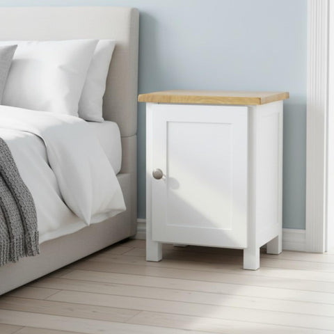 GROF GROFurniture Bedside Table with 1 Door Small Cabinet, Solid Wooden Side End Bedside Cabinet with Oak Top, Narrow Bedside