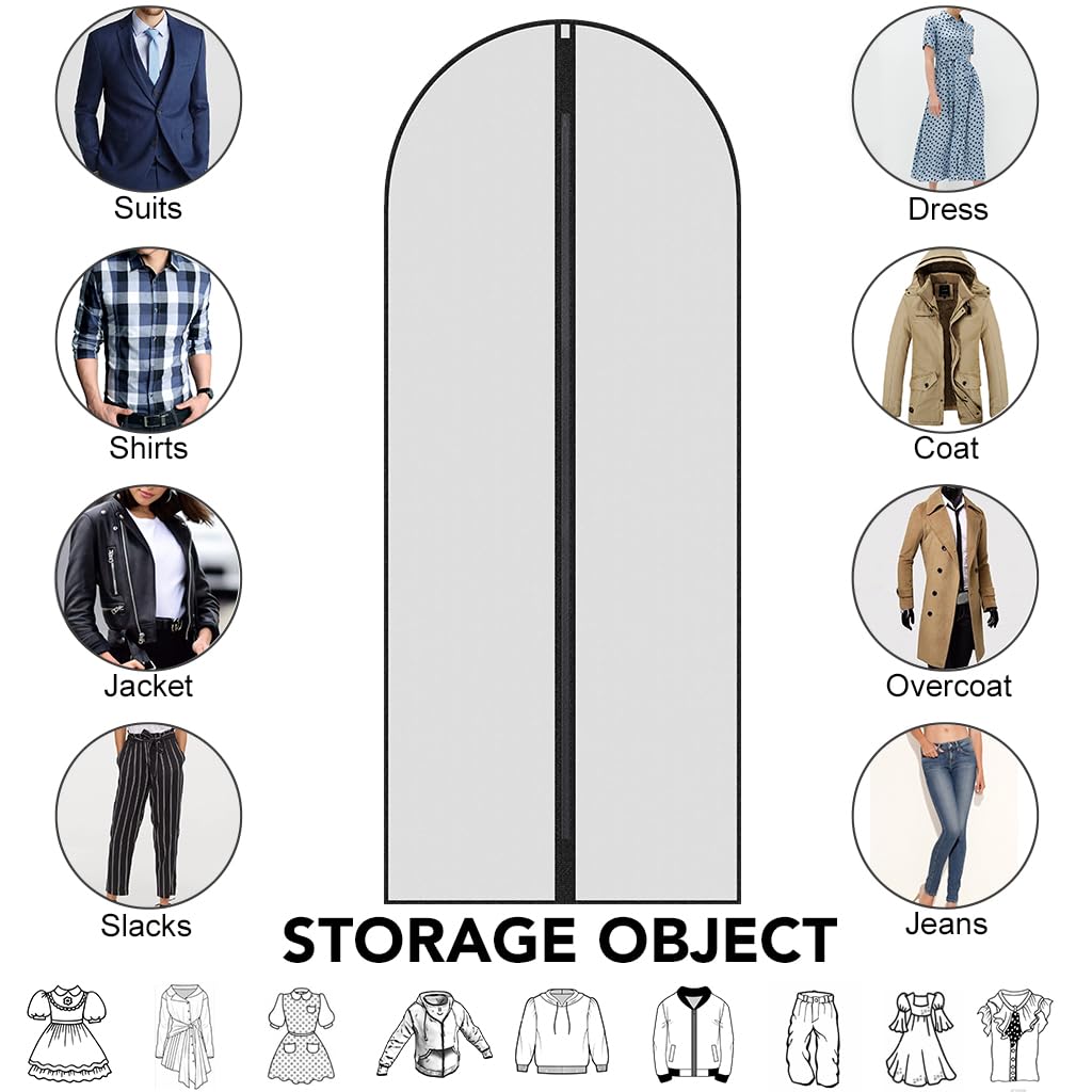 Garment Bags,5PCS Dustproof Garment Covers PEVA Translucent Clothes Covers with Zip Moth Proof Suit Protector Bags Waterproof Dress Covers for Shirts