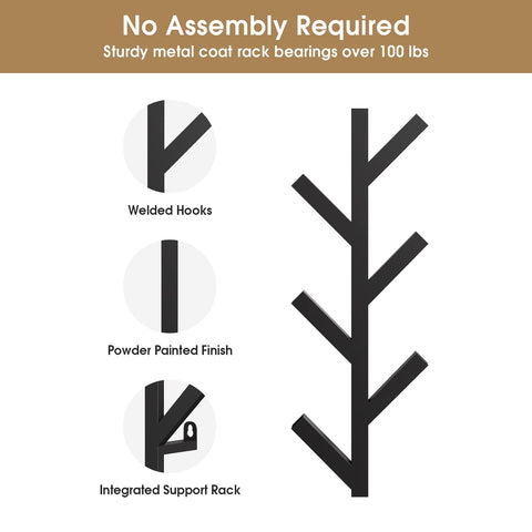 RRG 2 Pack Vertical Coat Rack Wall Mounted, Metal Vertical Hat Rack for Wall, Modern Wall Coat Tree for Hats, Jackets, Bags, Entryway Bedroom
