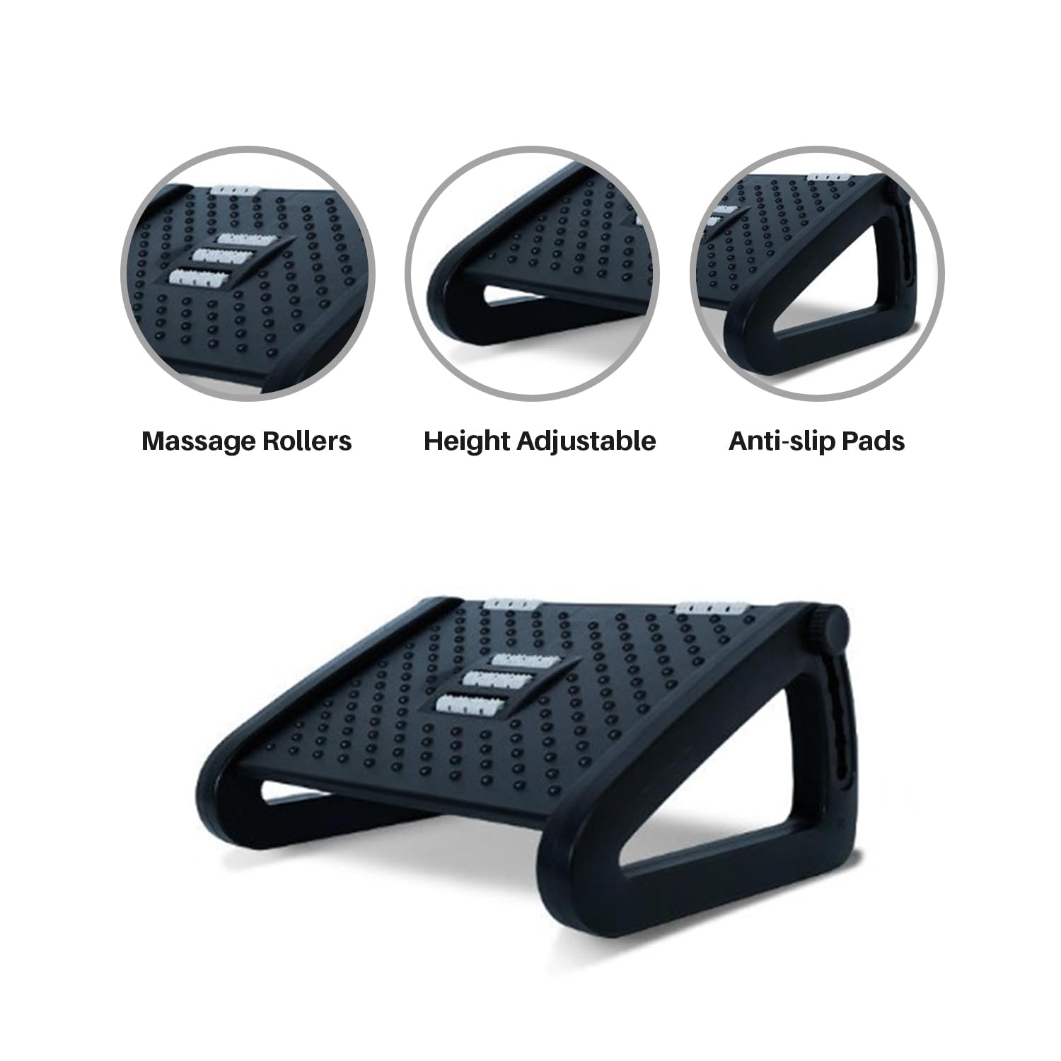 Ergonomic FootRest with Massage Rollers – Adjustable Under Desk Foot Support for Office & Home, Improves Posture & Circulation, Reduces Back