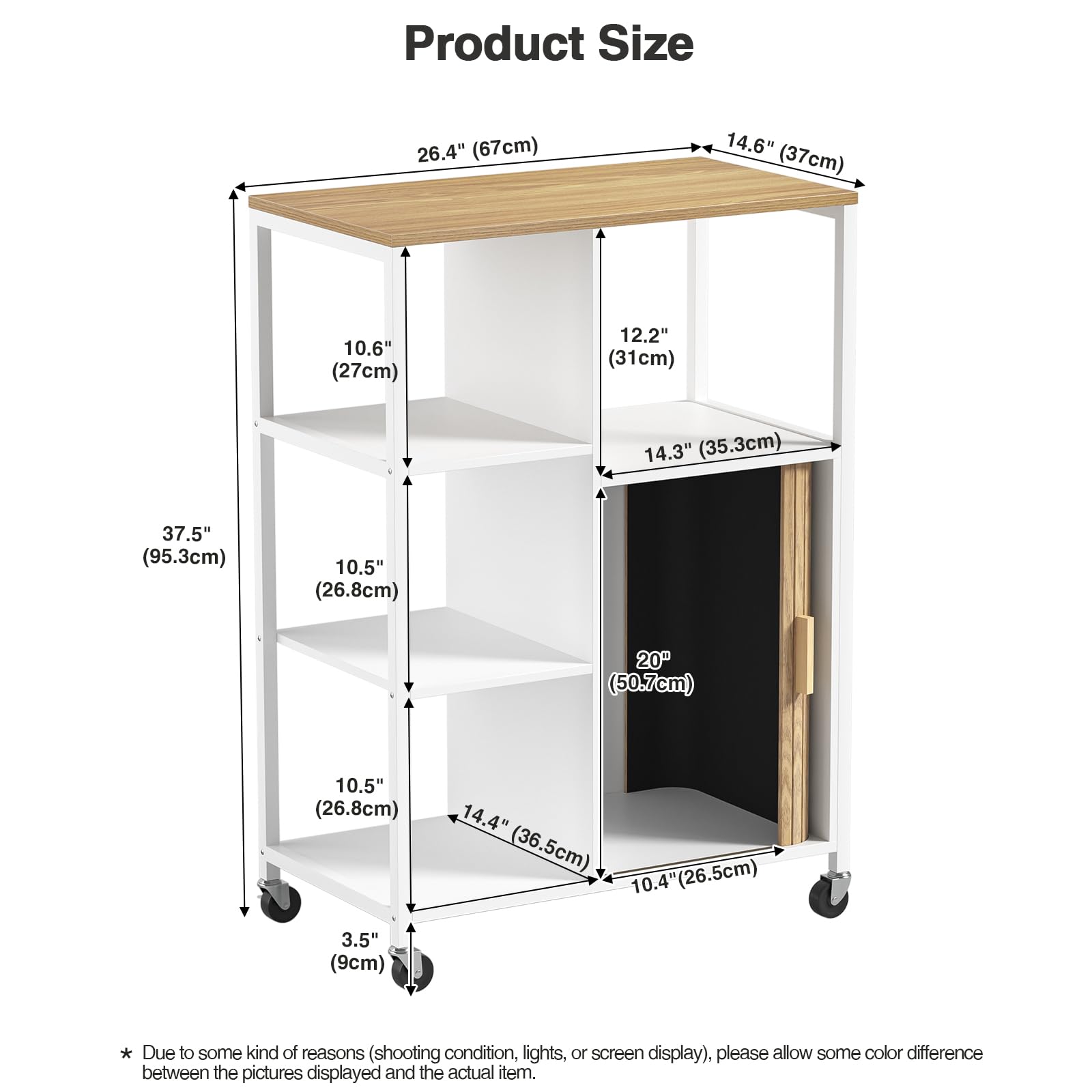Mobile Kitchen Island With Wheels, Storage Space Roll-Up Doors, 37x67x95cm