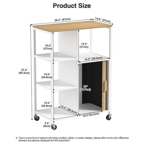 Mobile Kitchen Island With Wheels, Storage Space Roll-Up Doors, 37x67x95cm