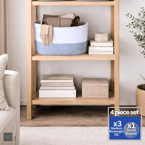 4pcs Cotton Rope Storage Basket Set, (3 Medium + 1 Small) Woven Baskets with Handles for Living Room, Bedroom, Bathroom & Nursery
