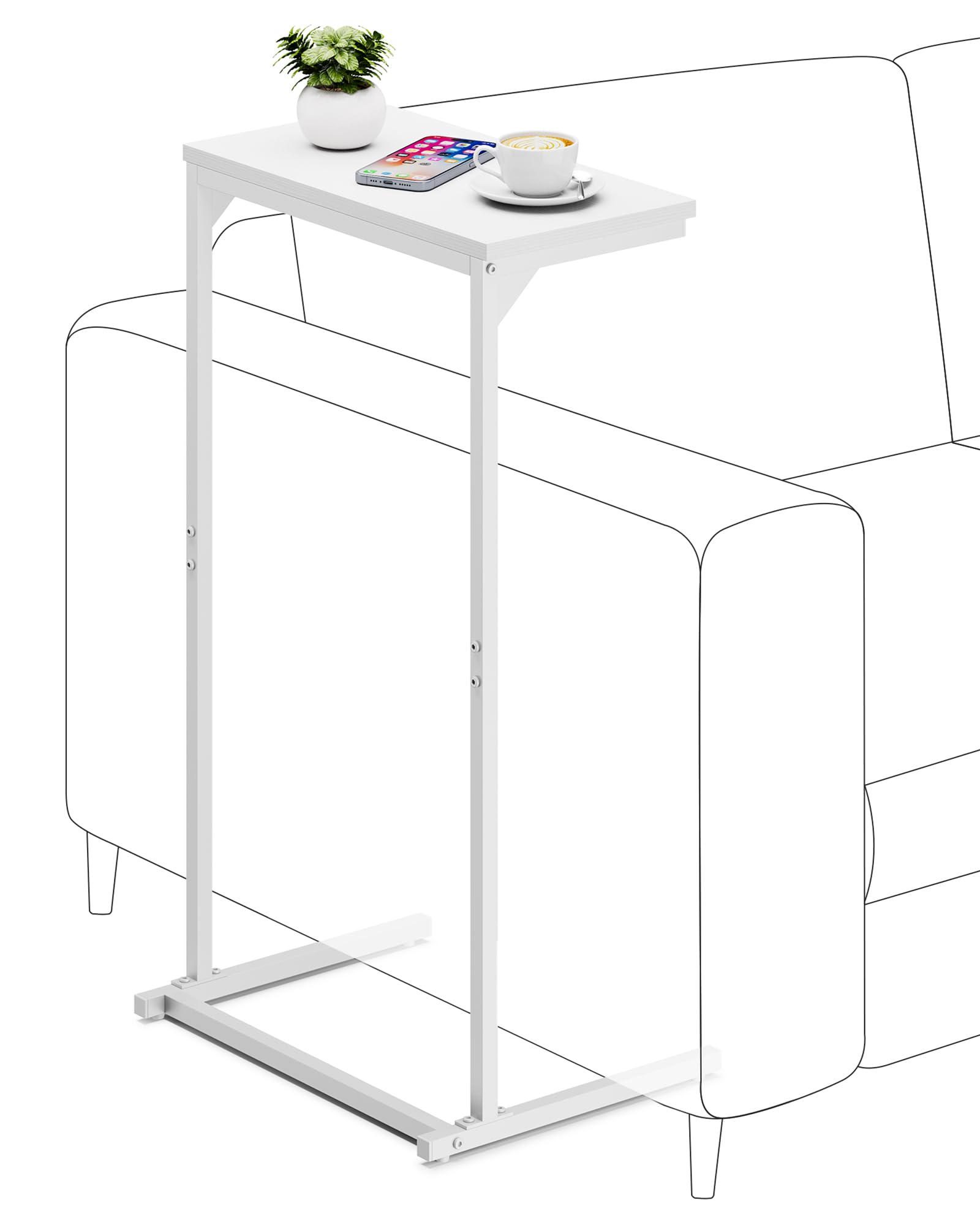 TUTOTAK C Shaped Side Table, Set of 2, Small End Table, 28.7 inch Tall Couch Sofa Table, Living Room, Bed Room, White V1TB01BW0712EU