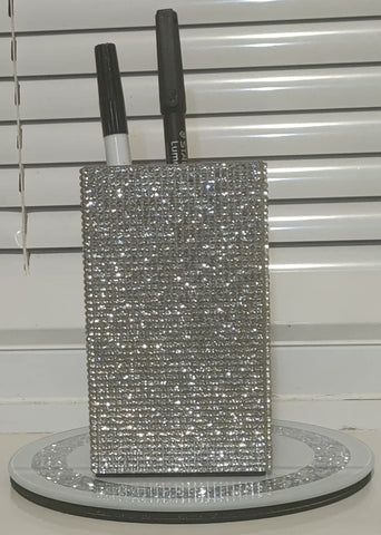 EagleWiz Sparkle Diamante Silver Bling Bathroom Tumbler, Bathroom Toothbrush Holder