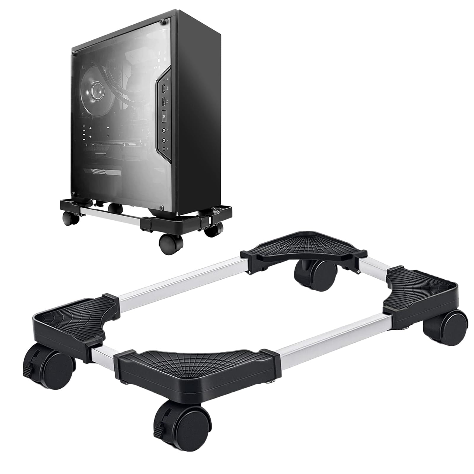 PC Stand for PC Tower, Computer Desktop Tower Stand with 4 Lockable Castors, Adjustable CPU Holder