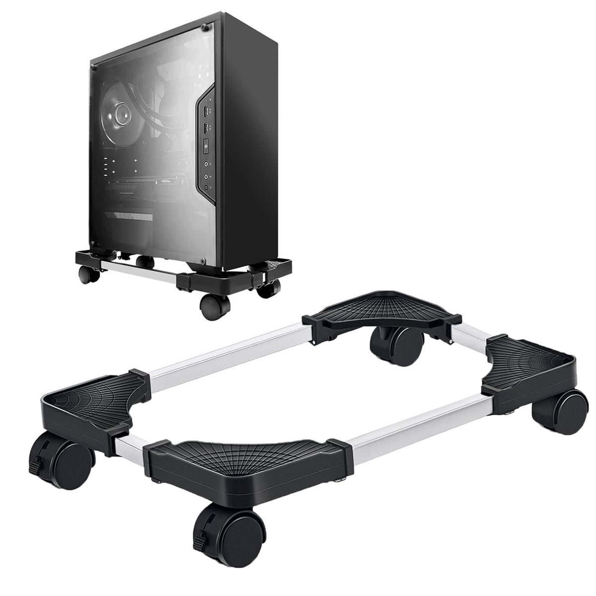 PC Stand for PC Tower, Computer Desktop Tower Stand with 4 Lockable Castors, Adjustable CPU Holder