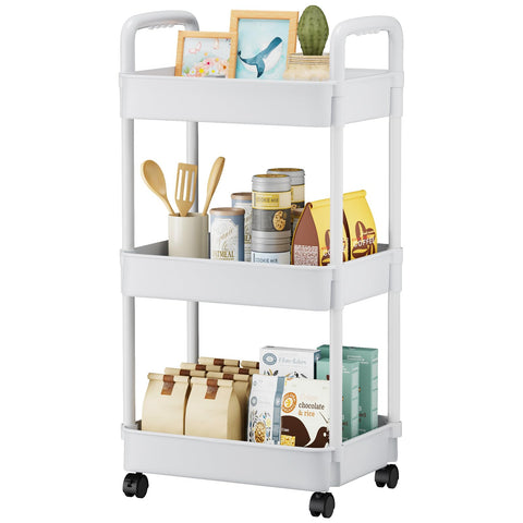 EZ COZY 3-tier Storage Trolley On Wheels - Kitchen Storage Utility Cart Rolling Storage Organiser for Kitchen Bathroom Laundry and Office, White