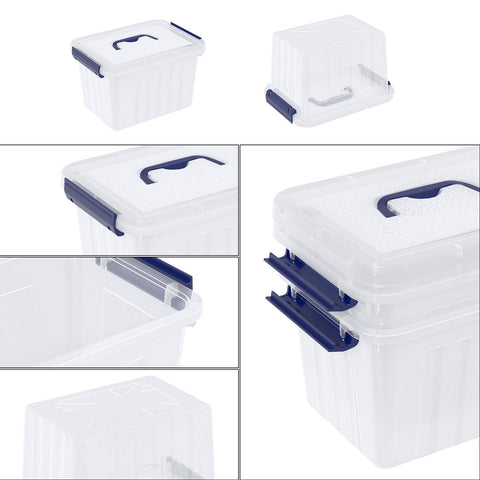 Ortodayes 4 Pack Clear Latch Box with Handle, 6 L Clear Lidded Storage Box Set