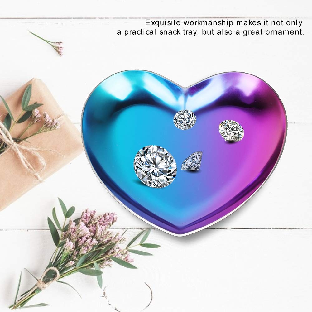 HERCHR Jewelry Organizer Vanity Tray,Heart Shaped Jewellery Tray,Stainless Steel Jewelry Storage, Small Trinket Pallet,Key Candle Plates for Ring