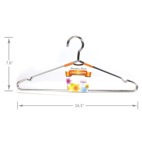ETAOLINE 10 Pack Stainless Steel Heavy Duty Wire Clothes Hangers Silver