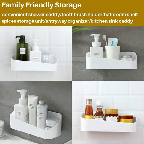 SUNFICON Adhesive Bathroom Shelf Organiser Shower Caddy Basket Wall Mounted Spices Storage Rack No Drilling Shower Shelf Bath Essentials Makeups