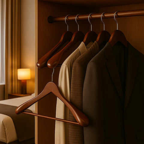 MELA'S Wooden Wide Clothes Hanger, Natural Wood, Pack of 10, Non-Slip, for Stable Jacket, Suit, Shirts, Extra Wide Shoulders, Trouser Bars