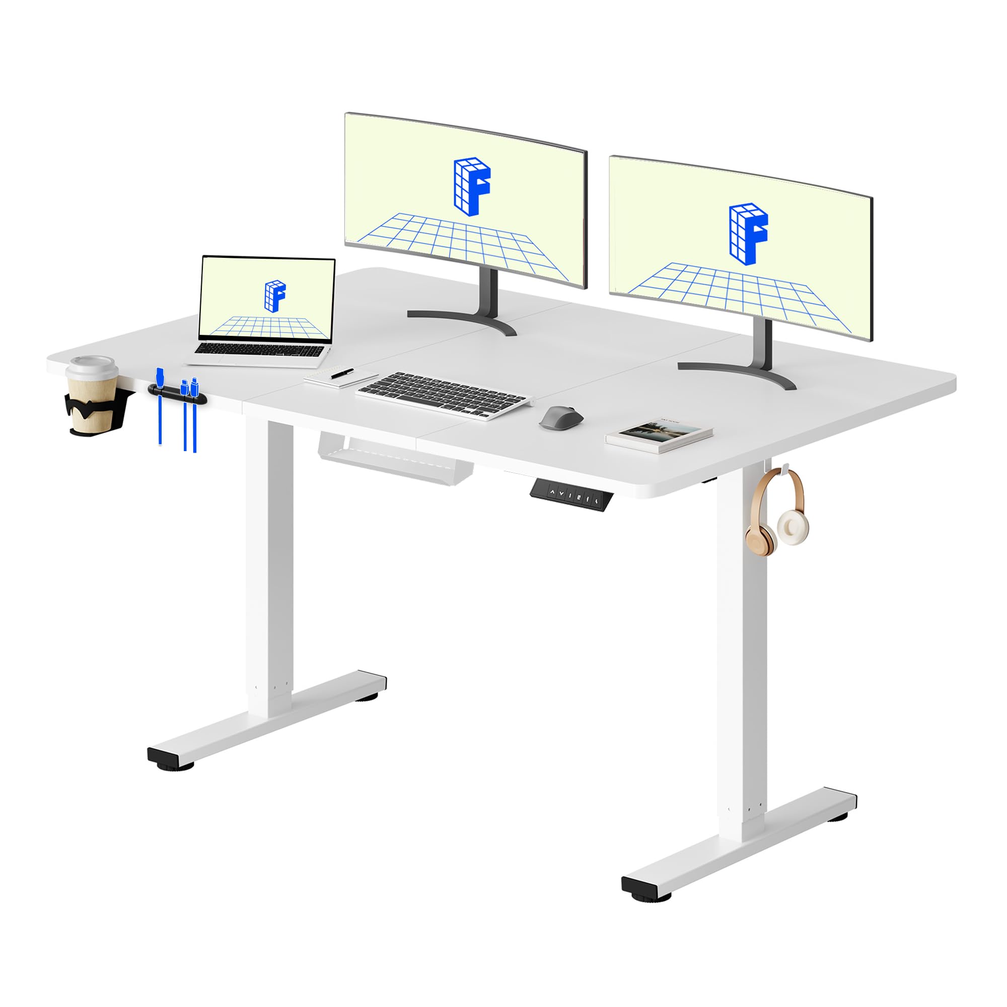 FLEXISPOT 140 x 60 cm Electric Standing Desk, Sit Stand Table Height Adjustable Desk with Backpack Hook and Memory Smart Pannel