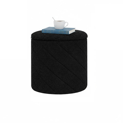 Bonlife Round Ottoman Stool with Storage Seat,Folding Footstool,Black,33cm