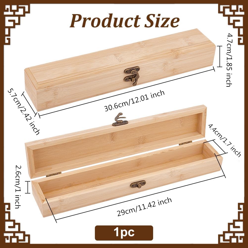 OLYCRAFT Unfinished Wooden Box Wood Branding Iron Box Rectangle Pencil Bamboo Boxes Unpainted Storage Boxes with Hinged Lid and Front Clasp for