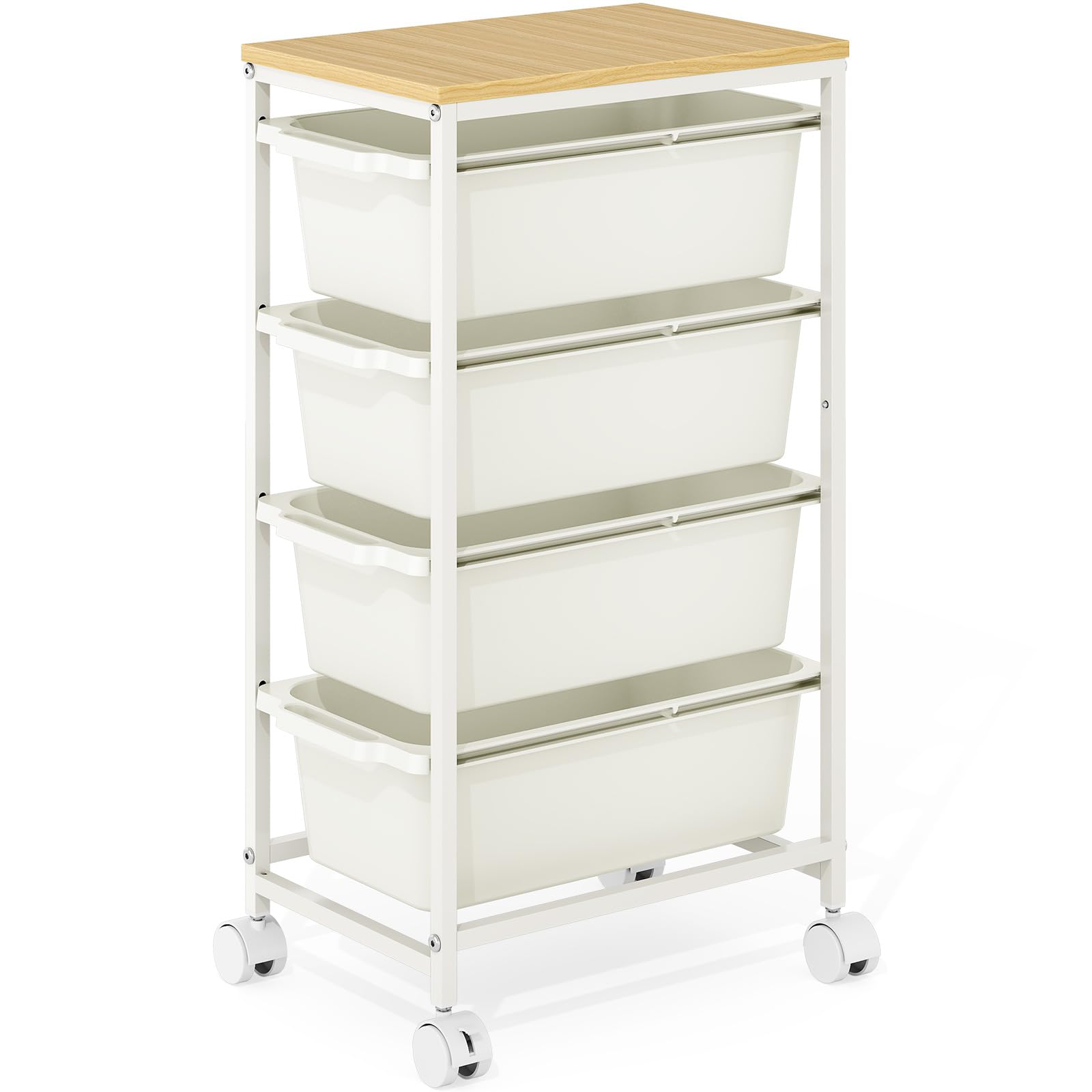 KINGBOARD 4 Drawers Storage Trolley on Wheels, White