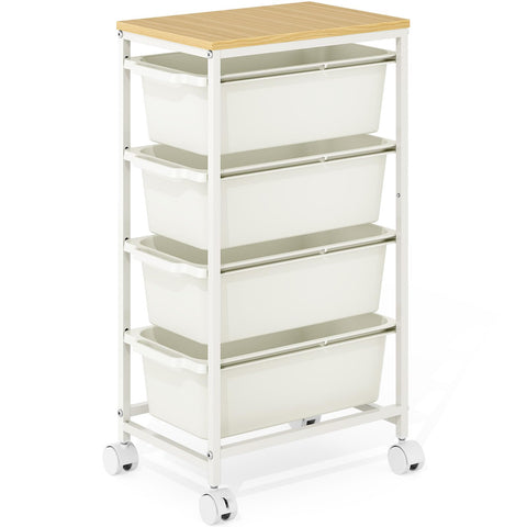 KINGBOARD 4 Drawers Storage Trolley on Wheels, White