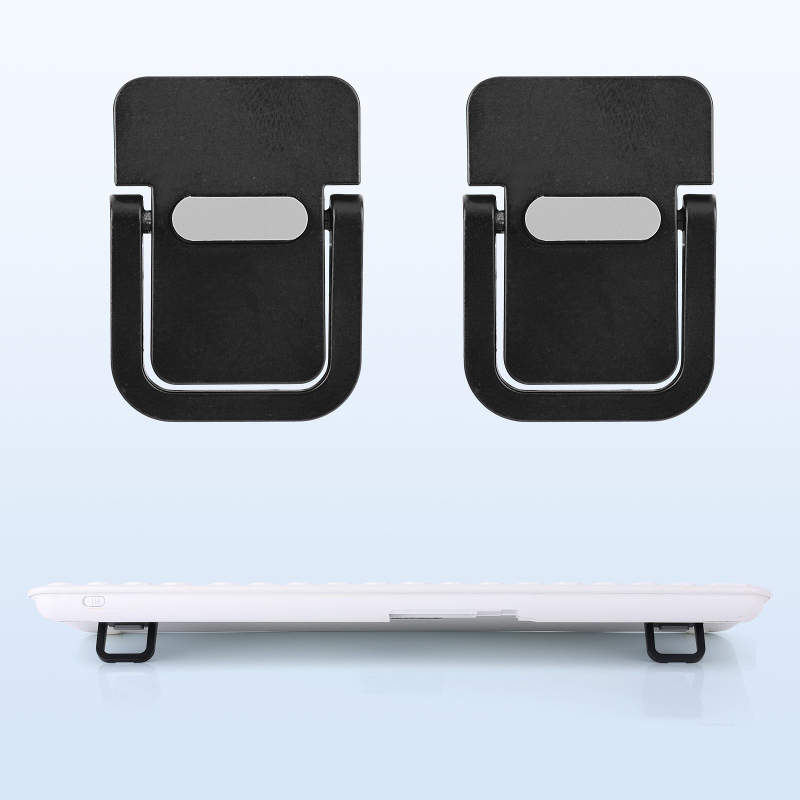 Penitue 2pcs Mini Portable Laptop Stand, Zinc Alloy Foldable Laptop Keyboard Riser Self-Adhesive Kickstand Invisible Computer Notebook Holder Lift