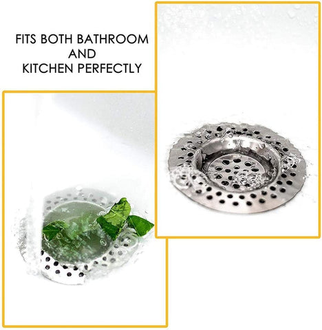 VONRUSS-UK Stainless Steel 2Pcs Kitchen Sink Strainer Plug Standard Dual Function Basket Strainer Drain Protector Sink Waste Stopper Hole Hair