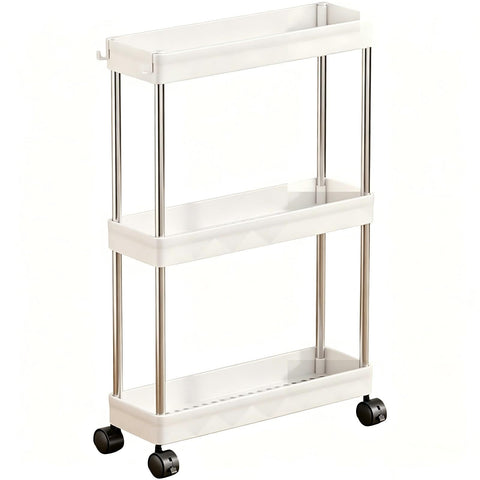 Multibao 3 Tier Slim Slide Out Kitchen Trolley Rack Holder Storage Shelf Organiser with Wheels for Small Spaces Bathroom Kitchen Laundryroom Bedroom