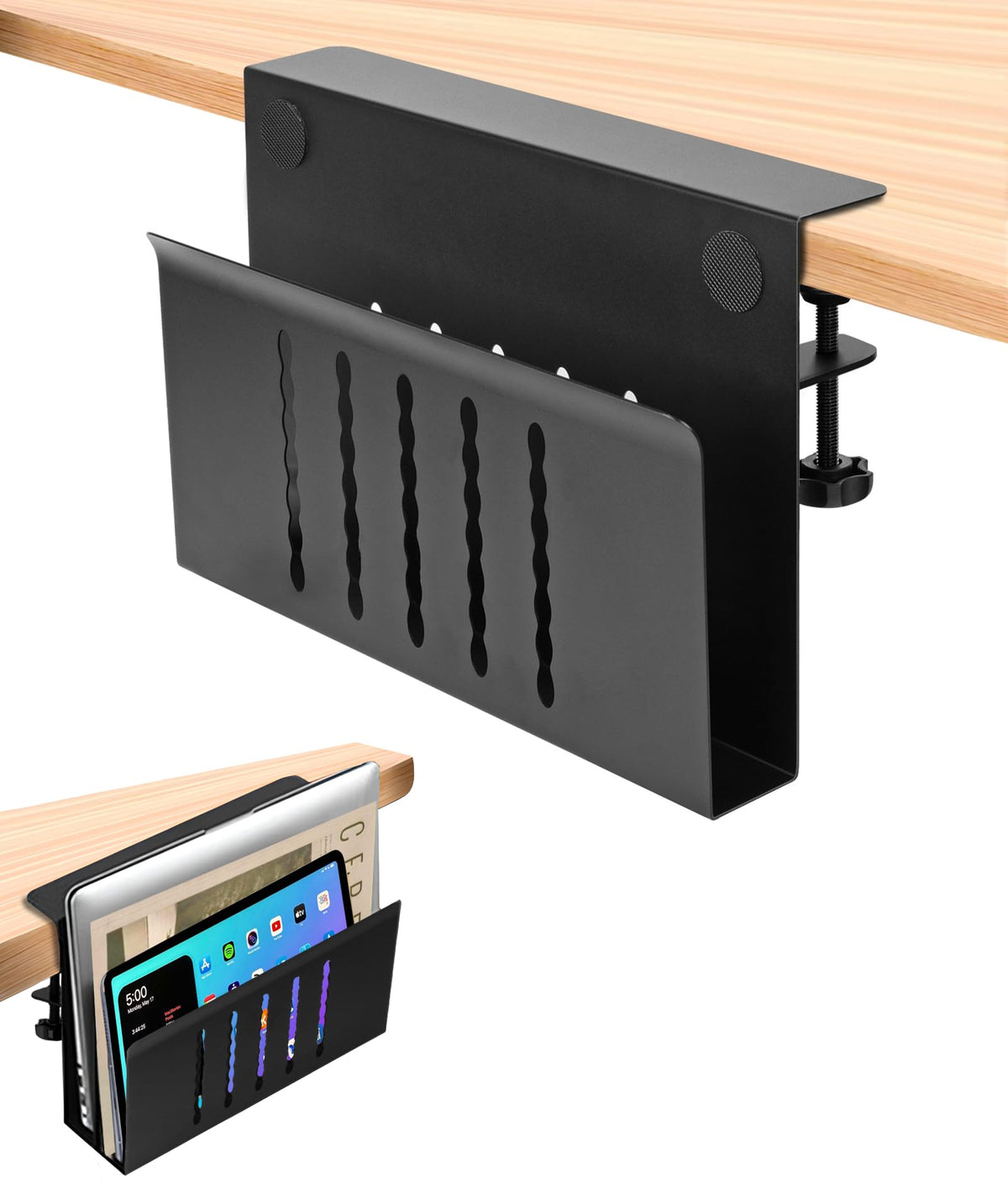 Torchesy Laptop Stand Vertical Under Desk Storage Under Desk Laptop Mount Desk Side Storage for All Laptops and Tablets Black