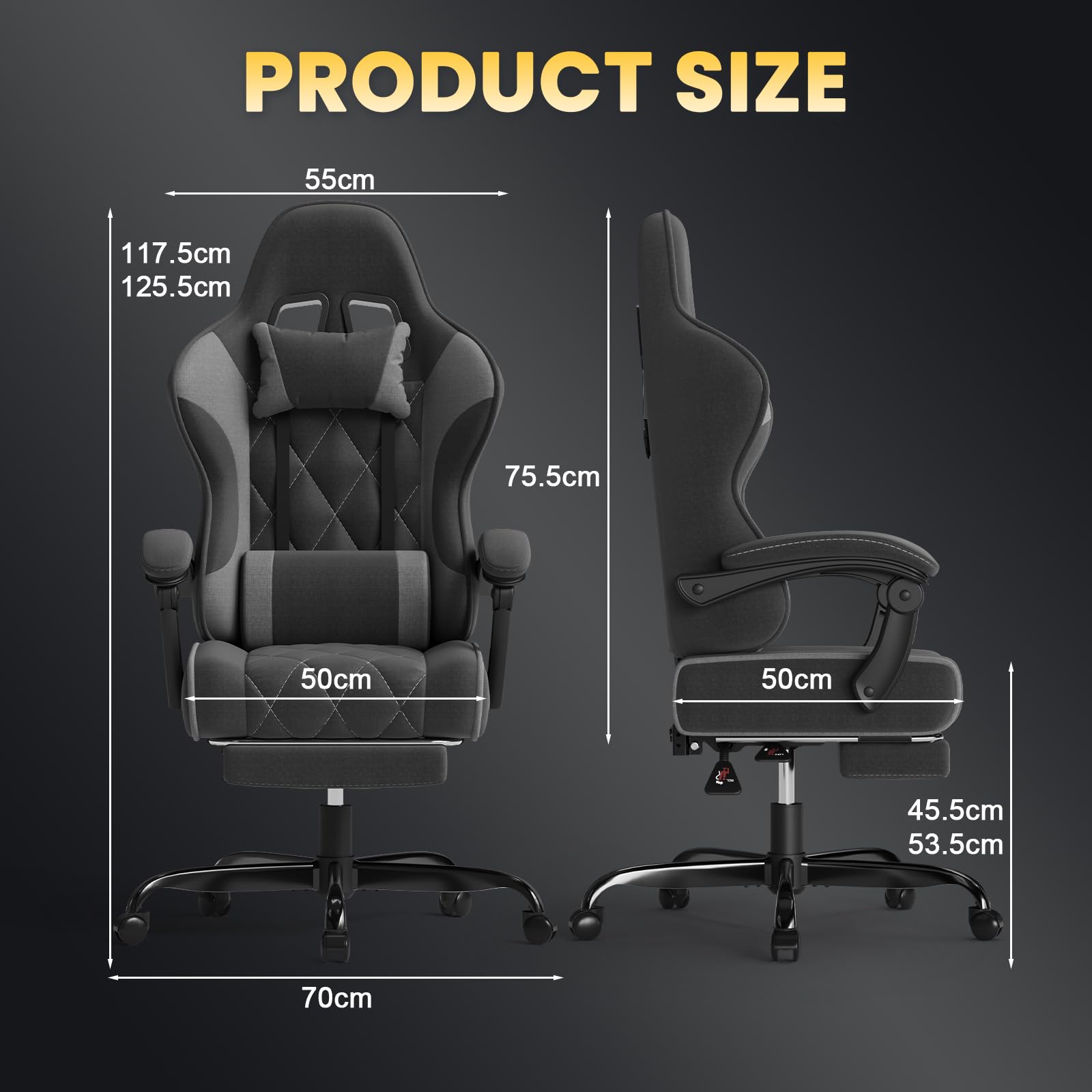 JUMMICO Fabric Gaming Chair with Footrest – Ergonomic Reclining Gamer Chair for Adults with Pocket Spring Cushion, Headrest & Massage Lumbar Support