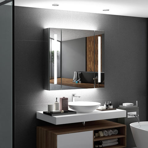 Tokvon® Alameda LED Bathroom Mirror Cabinet with Lights, USB Ports, Anti-Fog, Shaver Socket, Colour Changing & Touch Sensor, Dimmable LED