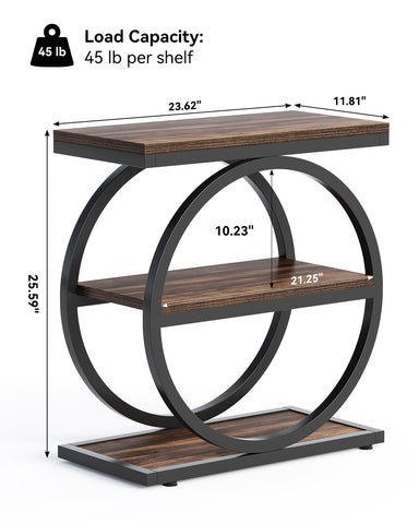 LITTLE TREE End Table, 3-Tier Side Table, Slim Sofa Side Table for Living Room, Tall Bedside Table Nightstand for Bedroom, Rustic Brown and Black