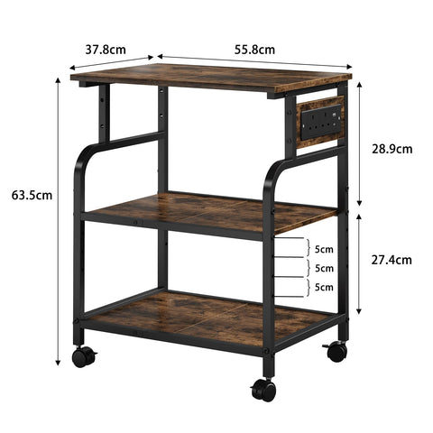 OYRREU 3-Tier Rolling Printer Stand with Outlets for Home, Office, Brown